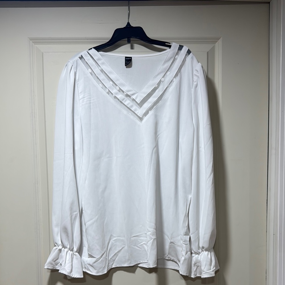 SHEIN White V-Neck Blouse